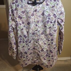 Duluth Trading Co Purple Floral Long Sleeve Women"s Shirt. Size XL